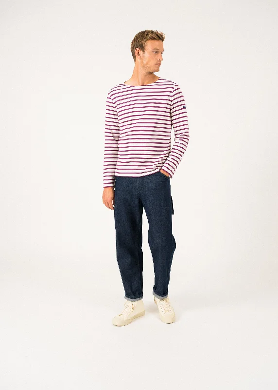 Minquiers unisex striped sailor shirt - regular fit, in light cotton (ECUME/PRUNE)