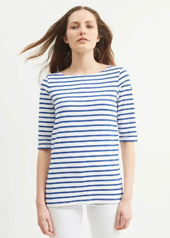 Phare boat neck striped sailor shirt - anti-UV, in jersey (NEIGE/GITANE)