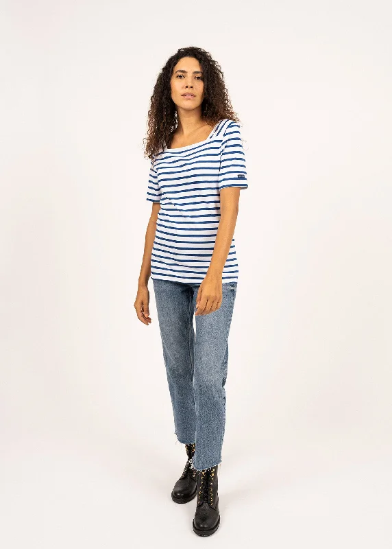 Pléneuf square neck striped sailor shirt - short sleeves, in light cotton (NEIGE/GITANE)