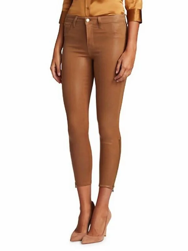 Sabine High-Rise Ankle Coated Skinny Jeans In Brown