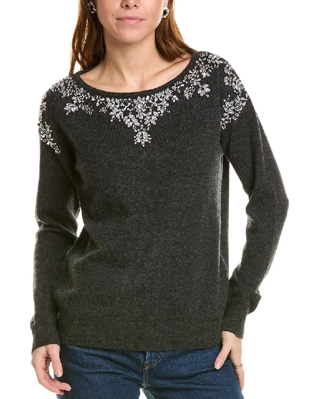 sofiacashmere Embellished Boatneck Cashmere Sweater