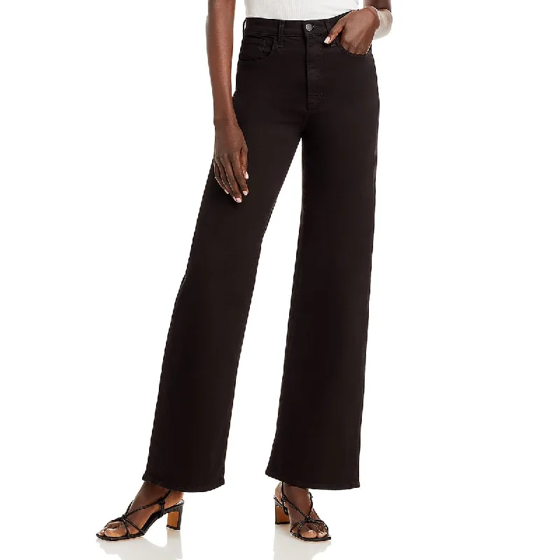 Womens High Rise Solid Wide Leg Jeans