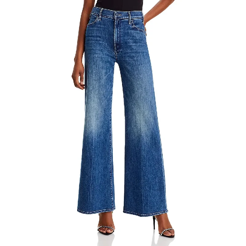 Womens High Rise Stretch Wide Leg Jeans