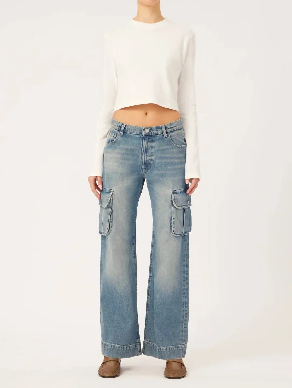 Zoie Wide Leg Cargo Low Rise Jeans In Blue